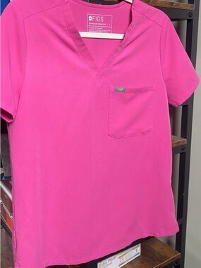 Figs Hot Pink V-Neck Scrub Top